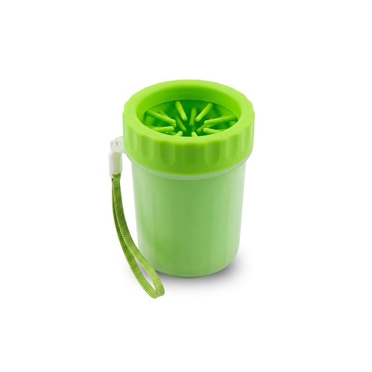 Green paw cleaner with lid on a white background